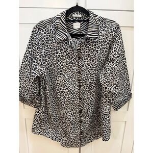 Chicos No Iron Mixed Animal Print Shirt Leopard Zebra 3/4 Sleeve Size 3 XL